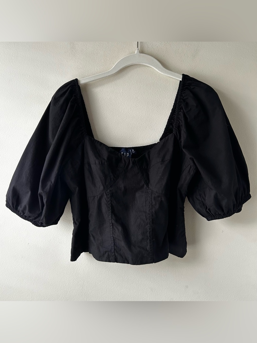 GAP 100% Cotton Puff Sleeve Sweetheart Crop Top Blouse Black Extra Large